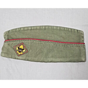 Vintage Boy Scouts of America BSA Garrison Field Cap Green Olive Piping Sz Large